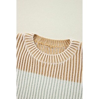 Brown Colorblock Textured Knit Bubble Sleeve Sweater - L thumbnail