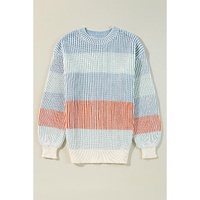 Multicolour Colorblock Textured Knit Bubble Sleeve Sweater - XL thumbnail