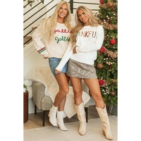 Beige Tinsel Holly Jolly Graphic Classic Sweater - M thumbnail