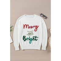 White Tinsel Merry and Bright Graphic Christmas Sweater - M thumbnail