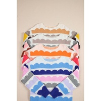 Dark Blue Wave Striped Balloon Sleeve Drop Shoulder Sweater - S thumbnail