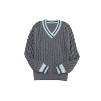 Medium Grey Color Contrast Ribbed Edge Cable Knit V Neck Sweater - 2XL thumbnail