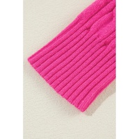 Rose Red Solid Cable Knit High Neck Drop Shoulder Sweater - L thumbnail