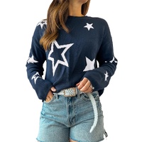 Sail Blue Star Pattern Drop Shoulder Knitted Sweater - XL thumbnail