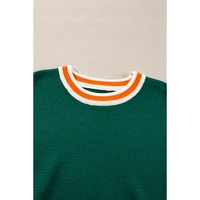 Blackish Green Colorblock Striped Trim Drop Shoulder Sweater - XL thumbnail