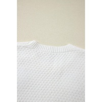 White Colorful Flower Applique Textured Knit Sweater - M thumbnail