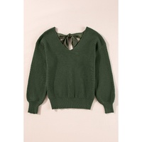Jungle Green Lantern Sleeve V Neck Knot Back Sweater - XL thumbnail