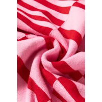 Pink Stripe Bubble Sleeve Drop Shoulder Ribbed Trim Sweater - L thumbnail