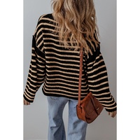 Black Stripe Drop Shoulder Round Neck Loose Sweater - S thumbnail