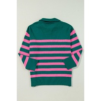 Green Collared Quarter Zipper Oversized Sweater - 3XL thumbnail