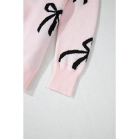 Light Pink Bow Pattern Knitted Loose Fit Sweater - L thumbnail