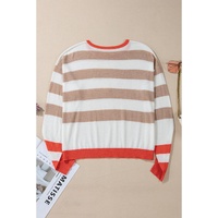 Apricot Colorblock Striped Round Neck Drop Shoulder Sweater - L thumbnail