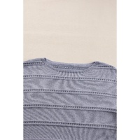 Light Grey Boat Neck Drop Shoulder Pointelle Knit Sweater - L thumbnail