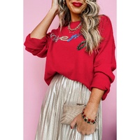 Fiery Red Tinsel Merry Letter Drop Shoulder Baggy Sweater - L thumbnail