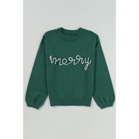 Blackish Green Pearl Beaded Merry Casual Sweater - M thumbnail