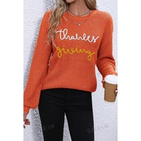 Gold Flame Thanks Giving Letter Graphic Crew Neck Sweater - L thumbnail