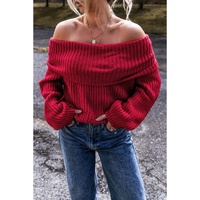 Racing Red Off-the-shoulder Knit Sweater - S thumbnail