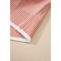 Light Pink Ruffled Bowknot Ribbed Trim Long Sleeve Sweater - L thumbnail