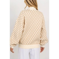 Oatmeal Diamond Knit Drop Shoulder Loose Sweater - L thumbnail