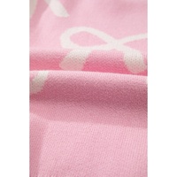 Pink Pearl Beaded Bowknot Pattern Distressed Split Hem Sweater - L thumbnail