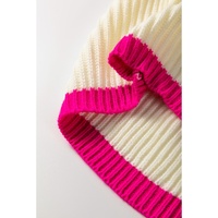 Beige Colorblock Flower Print Cable Knit Loose Sweater - L thumbnail