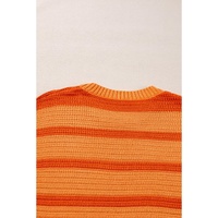 Orange Stripe Colorblock Crew Neck Drop Shoulder Loose Sweater - L thumbnail