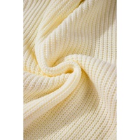 Beige Cable Knit Pumpkin Raw Hem V Neck Loose Sweater - L thumbnail