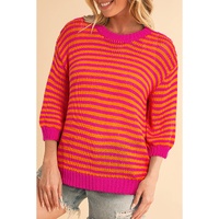Rose Stripe 3/4 Puff Sleeve Drop Shoulder Sweater - S thumbnail