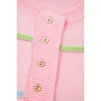 Pink Rainbow Stripes Drop Shoulder Baggy Henley Sweater - L thumbnail