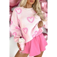 Pink Heart Shape Bubble Sleeve Baggy Sweater - L thumbnail