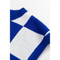 Dark Blue Cherckerboard Round Neck Sweater Vest - M thumbnail