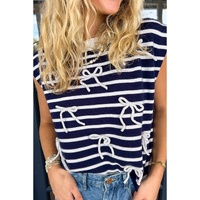 Blue Stripe Knitted Bow Decor Sweater Vest - M thumbnail