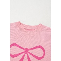 Pink Bow Graphic Drop Shoulder Round Neck Sweater - M thumbnail