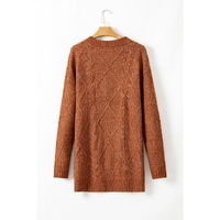 Coffee Cable Knit Drop Shoulder Loose Fit Sweater Dress - M thumbnail