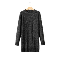 Black Cable Knit Drop Shoulder Loose Fit Sweater Dress - L thumbnail