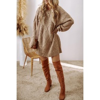 Parchment Cable Knit Drop Shoulder Loose Fit Sweater Dress - L thumbnail