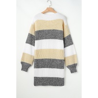 Gray Stripe Colorblock Bubble Sleeve Drop Shoulder Sweater Dress - S thumbnail