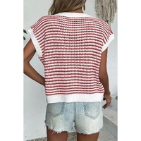 Red Stripe Ribbed Trim Loose Fit Knitted Sweater Vest - L thumbnail