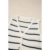 Black Stripe Buttoned V Neck Slim Fit Sweater Vest - M thumbnail