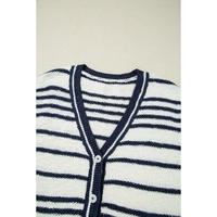 Blue Stripe Loose Buttoned V Neck Sweater Vest - L thumbnail
