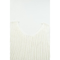 White Hollowed Knit V Neck Tank Top - L thumbnail