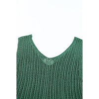 Green Hollowed Knit V Neck Tank Top - XL thumbnail