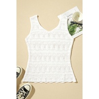 White V Neck Textured Hollow-out Sweater Vest - L thumbnail