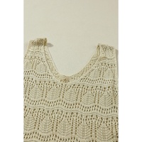 Apricot V Neck Textured Hollow-out Sweater Vest - M thumbnail