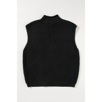 Black Solid Color Cable Knit High Neck Sweater Vest - L thumbnail