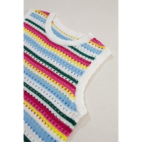 White Colorful Stripe Scalloped Trim Sweater Vest - XL thumbnail