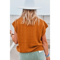 Chestnut Grid Textured Short Sleeve Sweater - L thumbnail