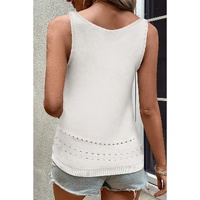 White U Neck Eyelet Accent Sweater Vest - L thumbnail