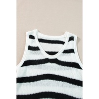 Beige Stripe Loose Knit Fringe Tank Top - L thumbnail