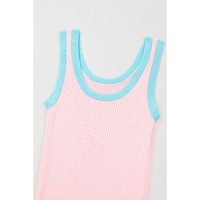 Pink Colorblock Edge Ribbed Knit U Neck Tank Top - L thumbnail